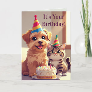 Dog & Cat Cute Birthday Card