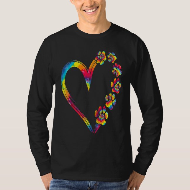 Dog Cat Dog Mom Dog Dad Tie Dye Heart Paw Print Mo T-Shirt (Front)