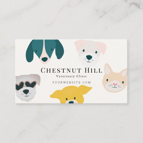 Dog  Cat Face Veterinary Animal Clinic Business Card