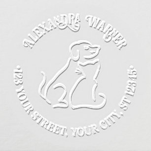 Dog & Cat Friends #2 Round Name Return Address Embosser
