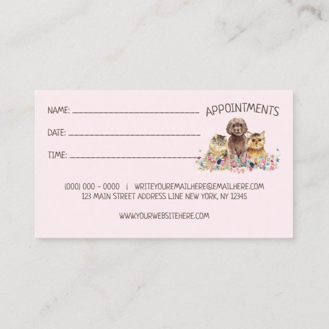 Dog Cat Grooming Petsitter store Appointment Business Card (Back)