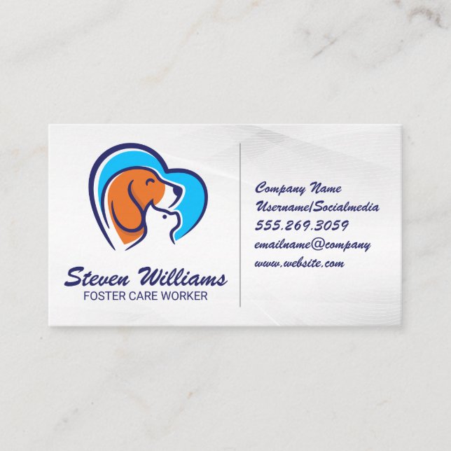 Dog Cat Heart Logo | Animal Services Business Card (Front)