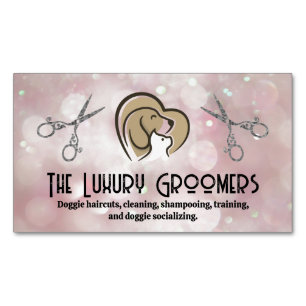 Dog Cat Heart Logo Scissors Bokeh Business Card Magnet