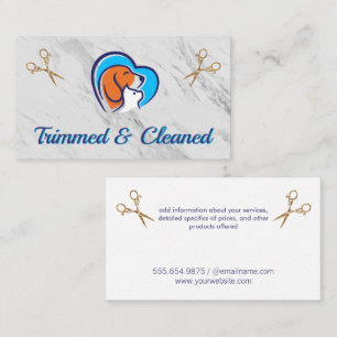 Dog Cat Heart Logo Vintage Scissors Groomer Business Card