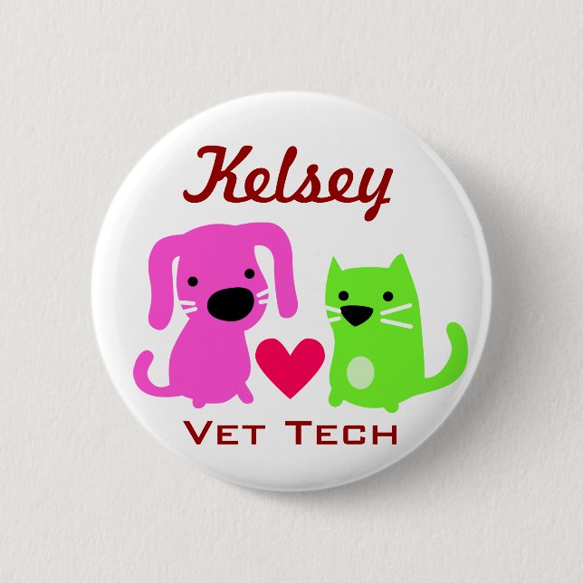 Dog Cat & Heart Vet Tech Button (Front)