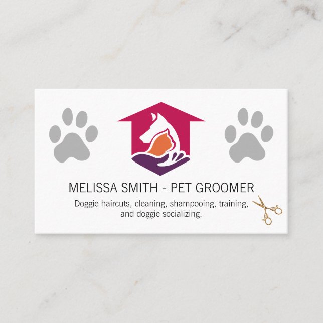 Dog Cat Home Logo | Dog Paws Business Card (Front)