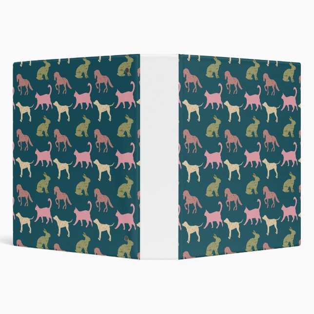 Dog Cat Horse Animal Silhouettes Pattern 3 Ring Binder (Background)