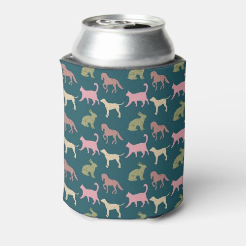 Dog Cat Horse Animal Silhouettes Pattern Can Cooler