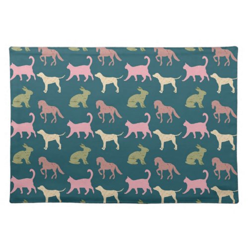 Dog Cat Horse Animal Silhouettes Pattern Cloth Placemat