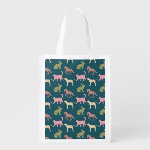 Dog Cat Horse Animal Silhouettes Pattern Grocery Bag