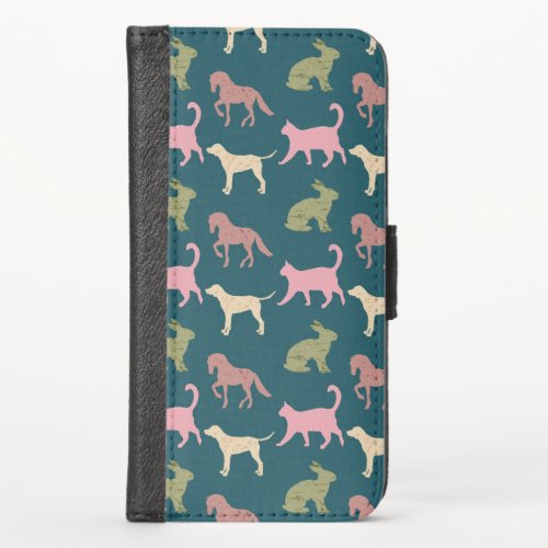 Dog Cat Horse Animal Silhouettes Pattern iPhone X Wallet Case