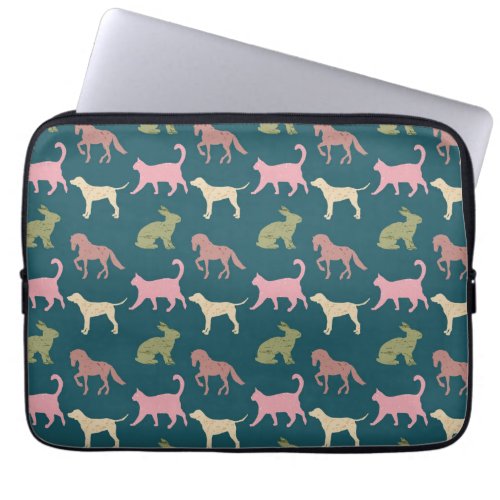 Dog Cat Horse Animal Silhouettes Pattern Laptop Sleeve