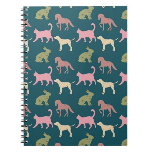 Dog Cat Horse Animal Silhouettes Pattern Notebook