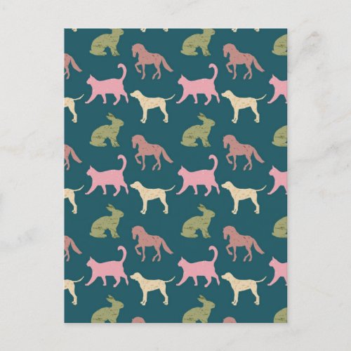 Dog Cat Horse Animal Silhouettes Pattern Postcard