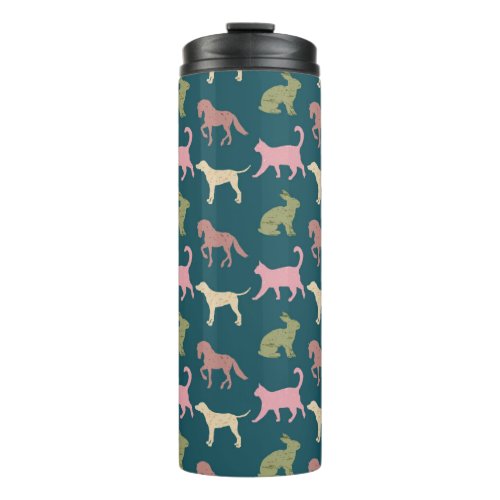 Dog Cat Horse Animal Silhouettes Pattern Thermal Tumbler