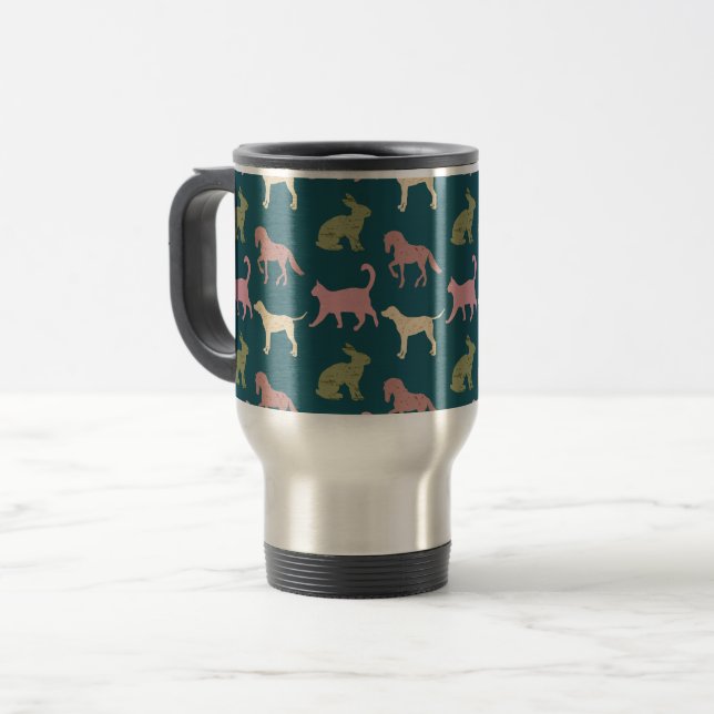 Dog Cat Horse Animal Silhouettes Pattern Travel Mug (Front Left)