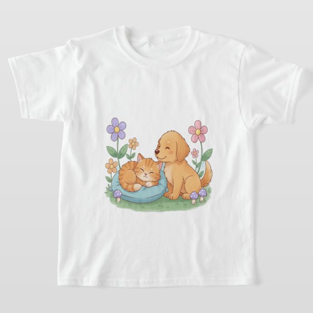 Dog & Cat in Nature – Cute Animal T-Shirt for Pet  (Laydown)