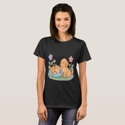 Dog &amp; Cat in Nature – Cute Animal T-Shirt for Pet 