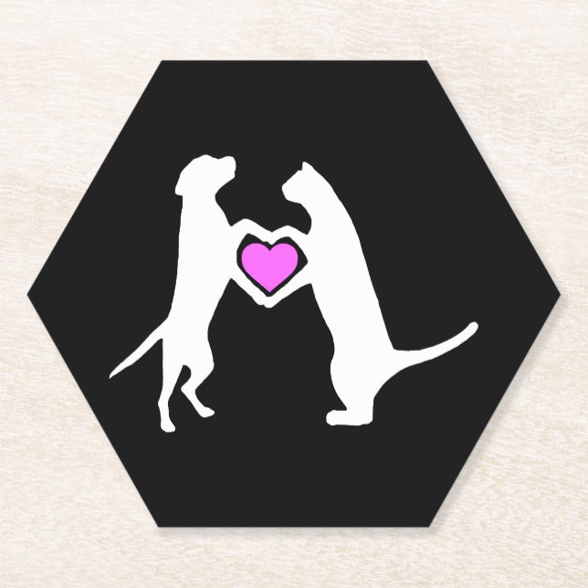 Dog Cat Love Paper Coaster (Front)
