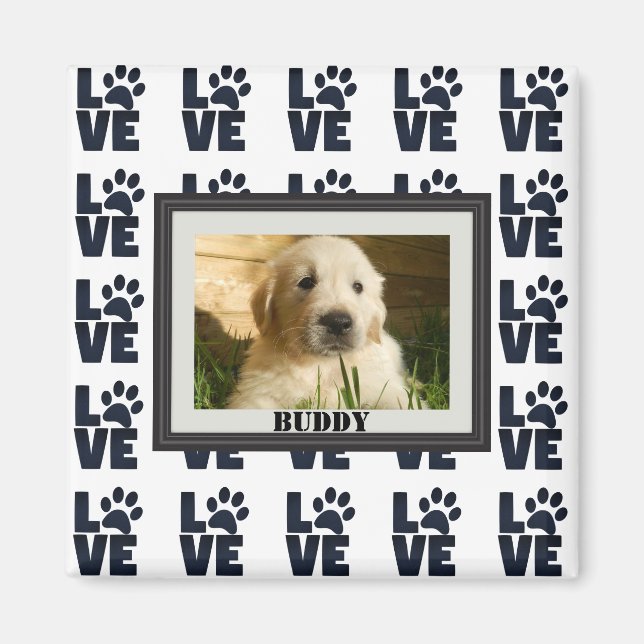 Dog Cat Love Paw Print Personalized Photo Magnet (Front)