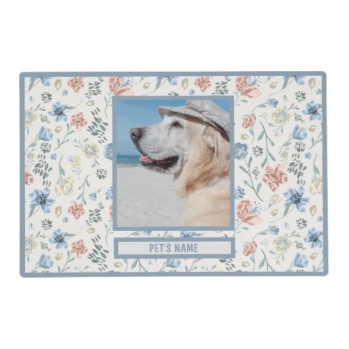 Dog Cat Lovers Floral Photo Name Pet Food Placemat