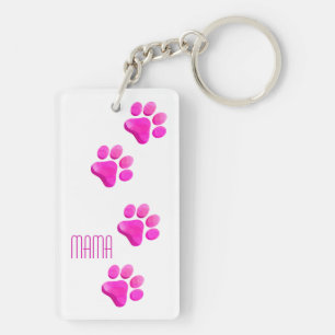 Dog Cat Mama Pink Paw Prints Pet Lover Fun Keychain