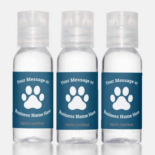 Dog Cat Paw Print Pet Business Logo Name Message Hand Sanitizer