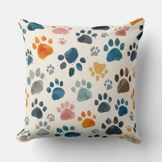 Dog & Cat Paw Print Throw Pillow (Front)