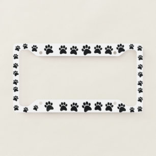 Dog cat Paw Prints Black White License Plate Frame
