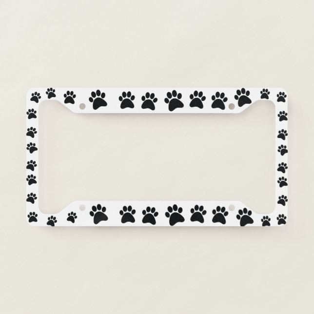 Dog cat Paw Prints Black White License Plate Frame (Front)