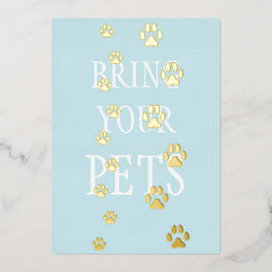 Dog & Cat Paw Prints Pet Friendly Custom Blue Foil Invitation