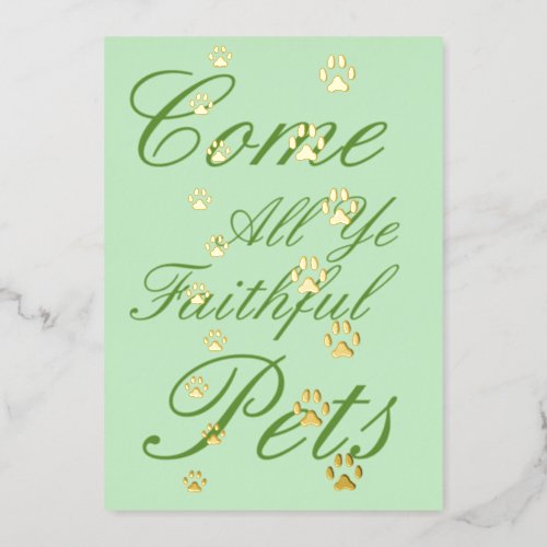 Dog  Cat Paw Prints Pet Friendly Custom Green Foil Invitation
