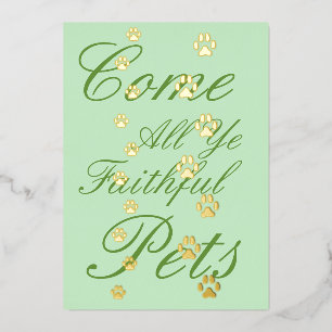 Dog & Cat Paw Prints Pet Friendly Custom Green Foil Invitation