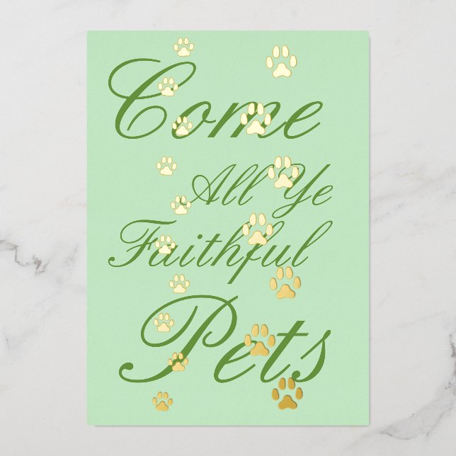 Dog & Cat Paw Prints Pet Friendly Custom Green Foil Invitation (Front)