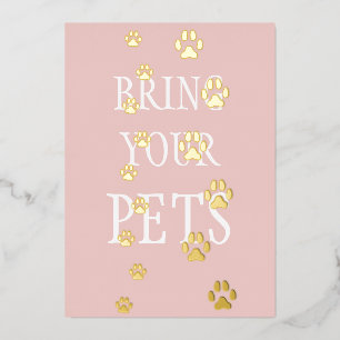 Dog & Cat Paw Prints Pet Friendly Custom Peach Foil Invitation