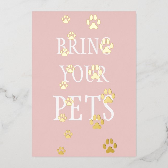 Dog & Cat Paw Prints Pet Friendly Custom Peach Foil Invitation (Front)