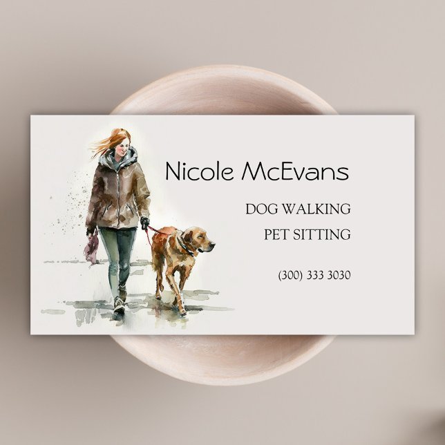 Dog Cat Pet Care Services Dog Walker Business Card (Dog & Cat Pet Care Services Business Card)