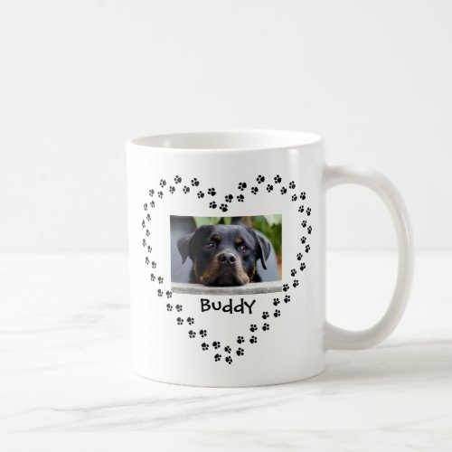 Dog Cat Pet Lover Black Paw Prints Heart Photo Coffee Mug
