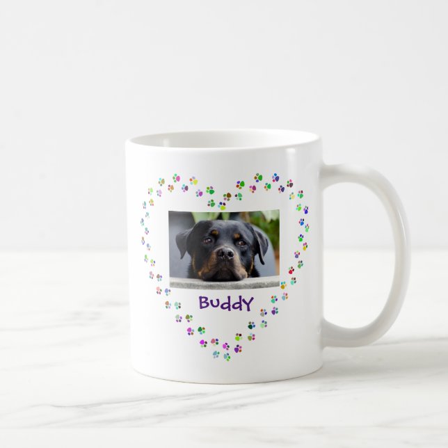 Dog Cat Pet Lover Paw Prints Heart Photo Coffee Mug (Right)
