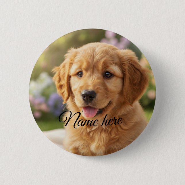 Dog cat pet name photo template simple minimal  button (Front)