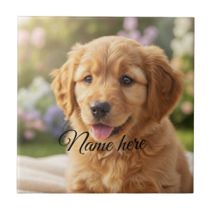 Dog cat pet name photo template simple minimal ceramic tile