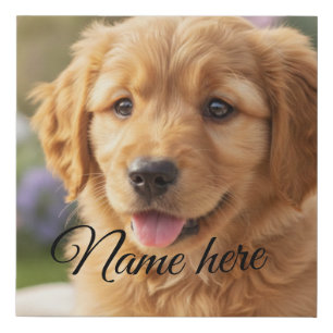 Dog cat pet name photo template simple minimal  faux canvas print