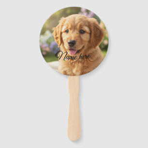 Dog cat pet name photo template simple minimal hand fan