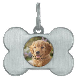Dog cat pet name photo template simple minimal ID tag