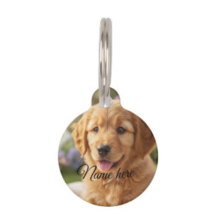 Dog cat pet name photo template simple minimal ID tag