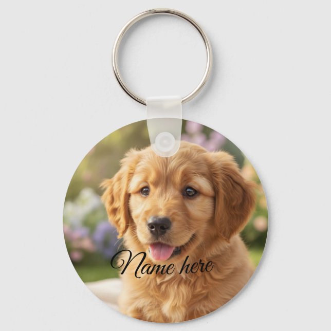 Dog cat pet name photo template simple minimal  keychain (Front)