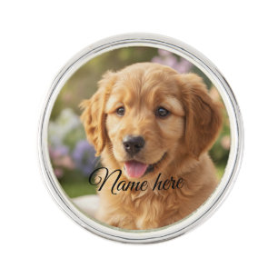 Dog cat pet name photo template simple minimal  lapel pin