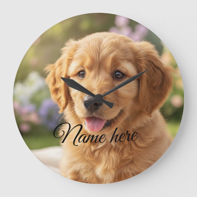 Dog cat pet name photo template simple minimal  large clock (Front)