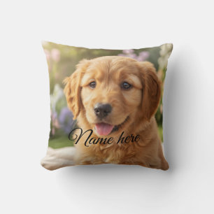 Dog cat pet name photo template simple minimal throw pillow