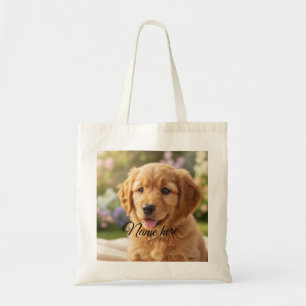 Dog cat pet name photo template simple minimal tote bag